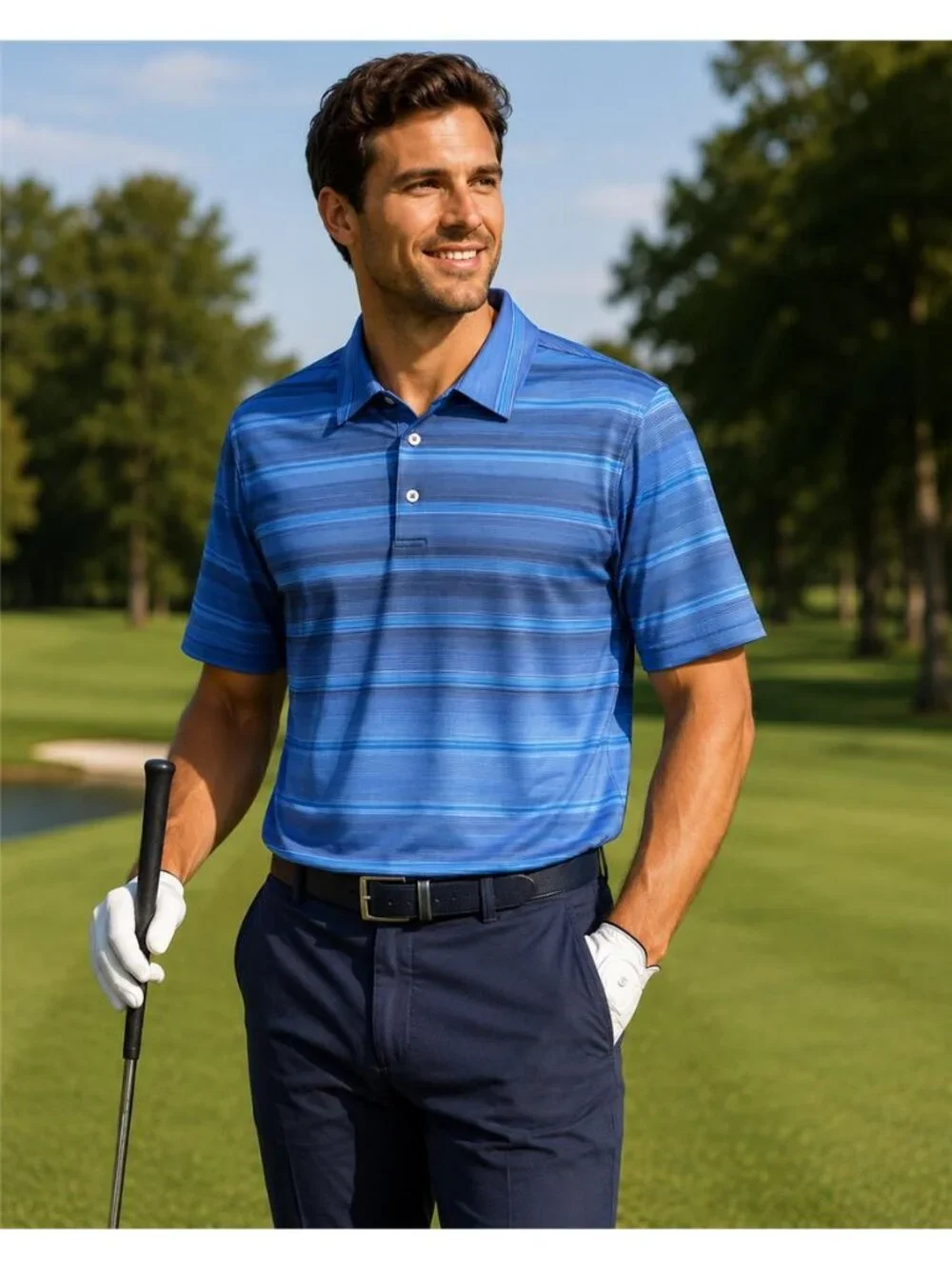 Adidas Golf ClimaCool Blue Gradient Stripe Performance Polo Shirt Men's S